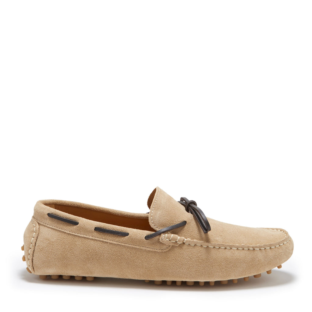 Taupe Suede Laced Driving Loafers