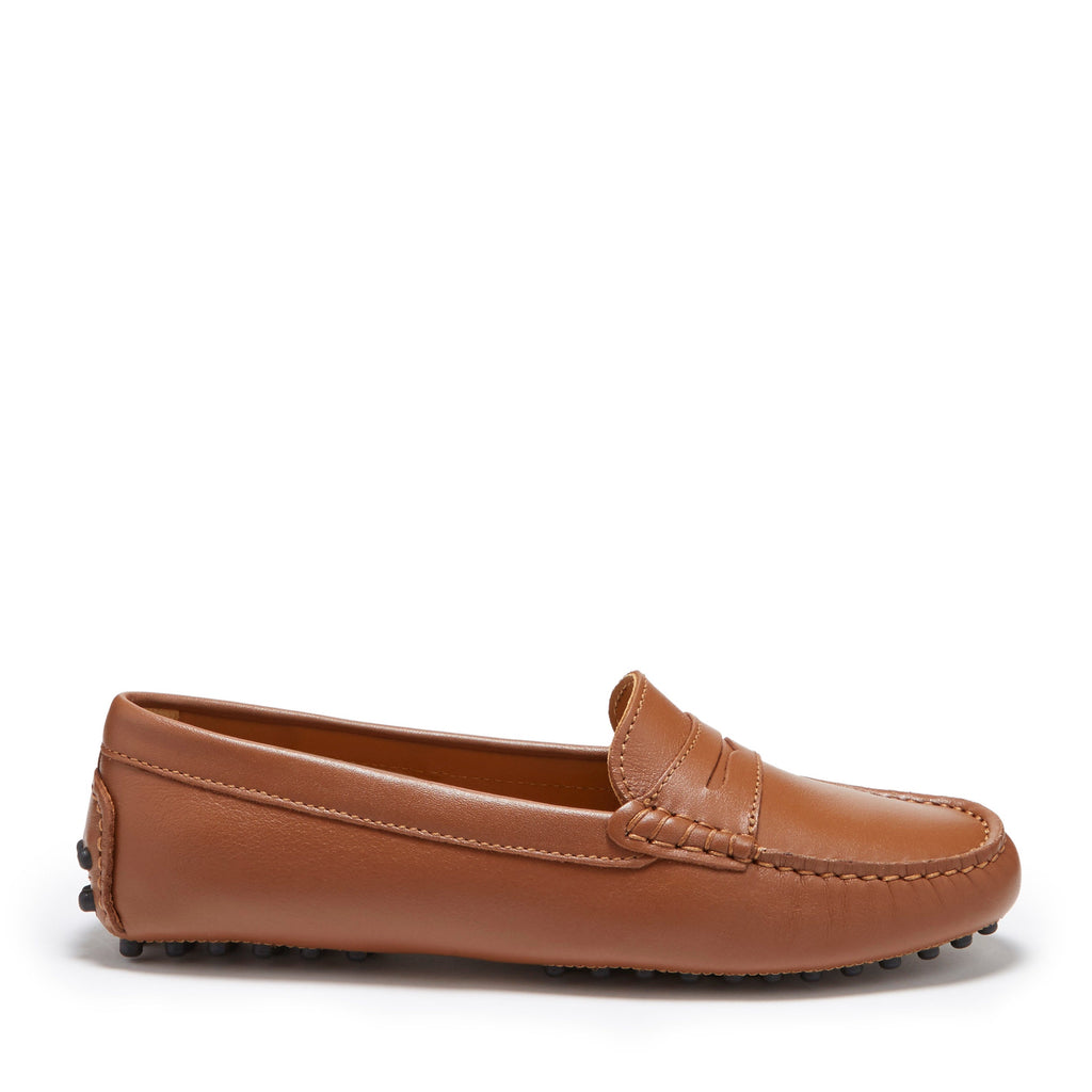Women's Tan Leather Penny Driving Loafers