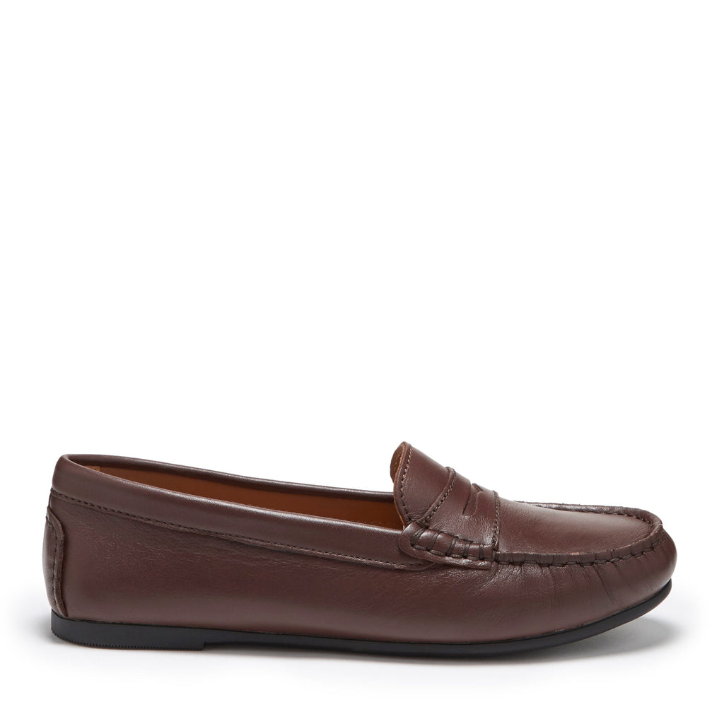 Women's Penny Driving Loafers in Brown Leather with Rubber Sole