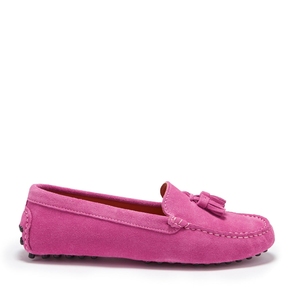 Women's Pink Suede Tasselled Driving Loafers
