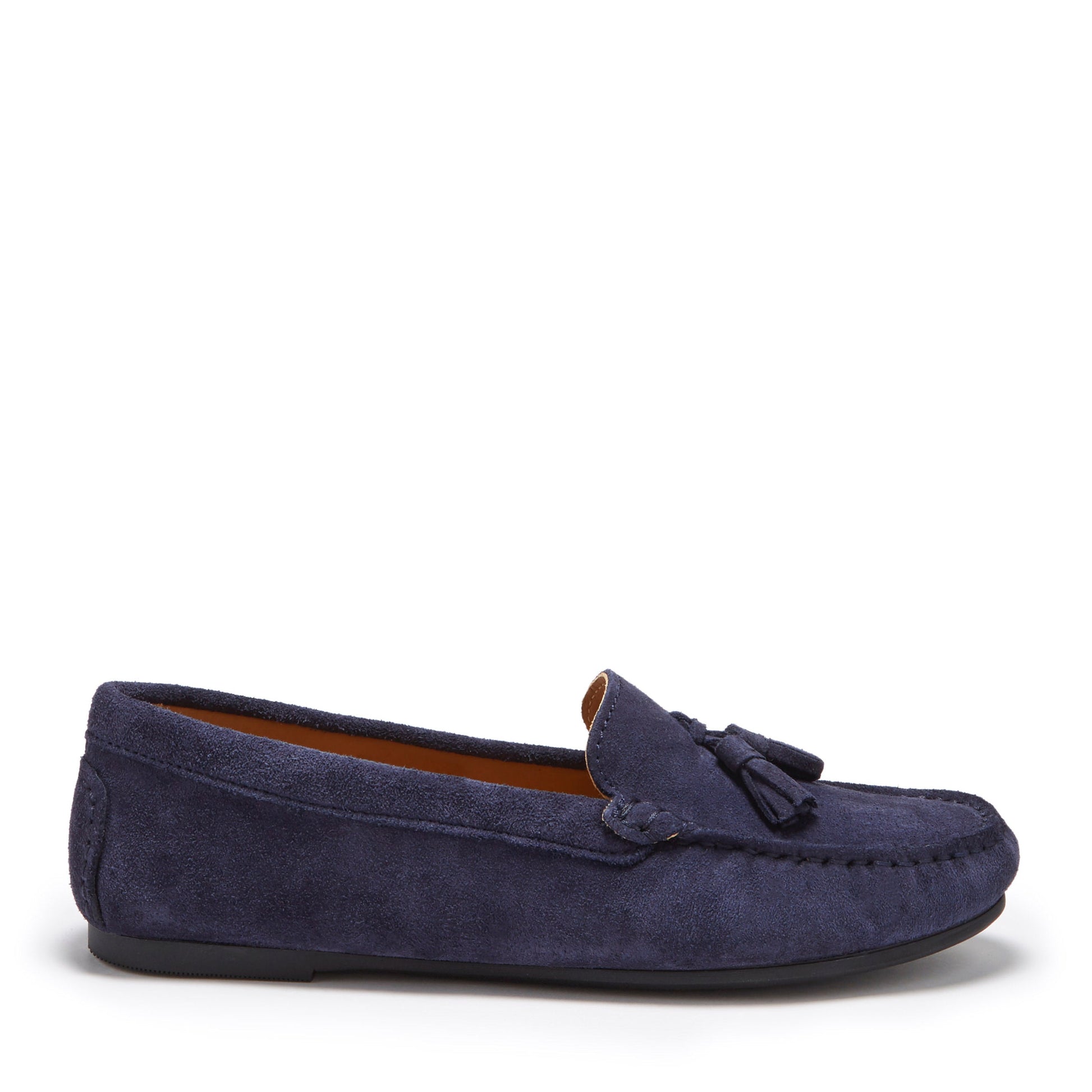 Women's Navy Suede Tasselled Driving Loafers with Rubber Sole