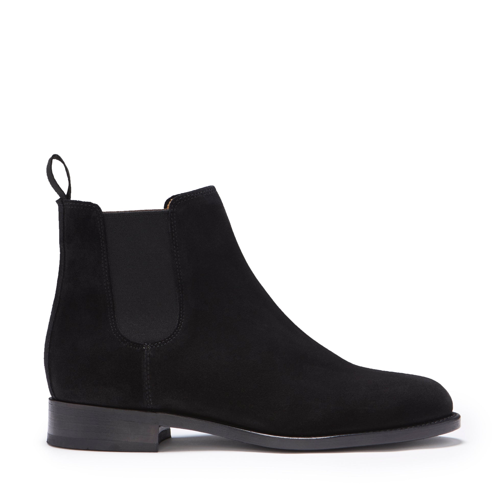 Women's Black Suede Chelsea Boots, Welted Leather Sole