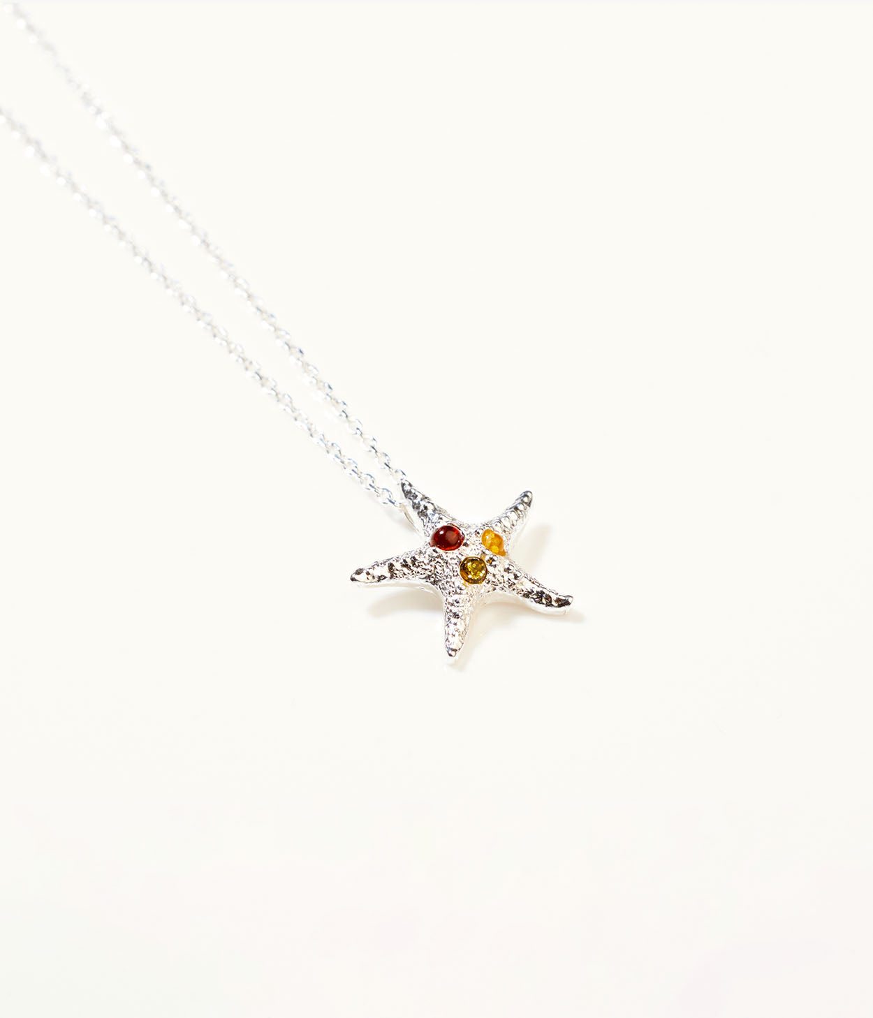 Amber Starfish Necklace in Sterling Silver