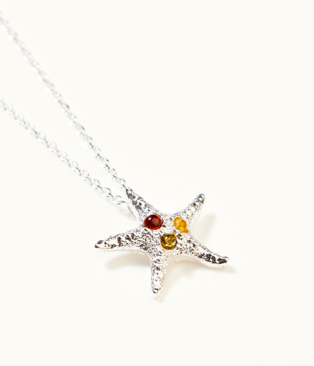 Amber Starfish Necklace in Sterling Silver