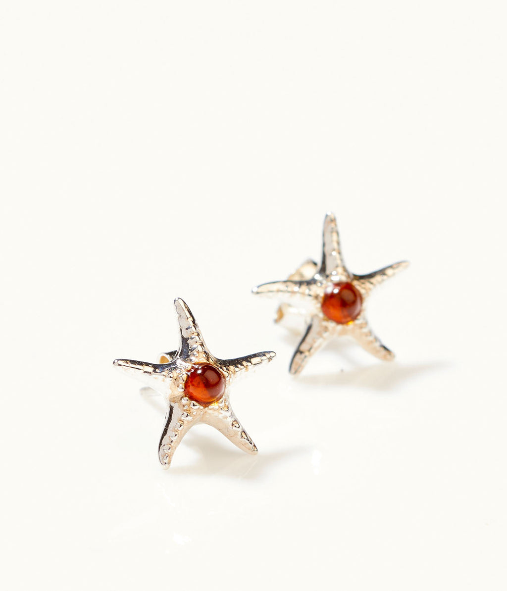 Amber Starfish Stud Earrings in Sterling Silver