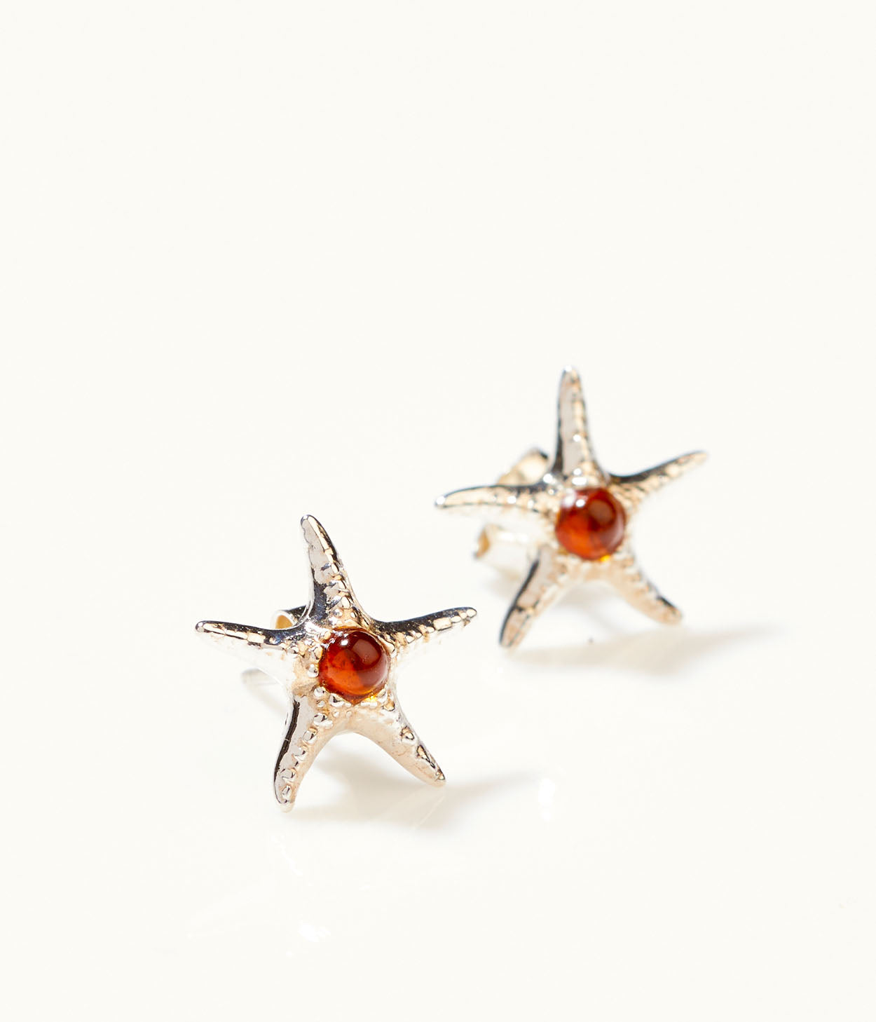 Amber Starfish Stud Earrings in Sterling Silver