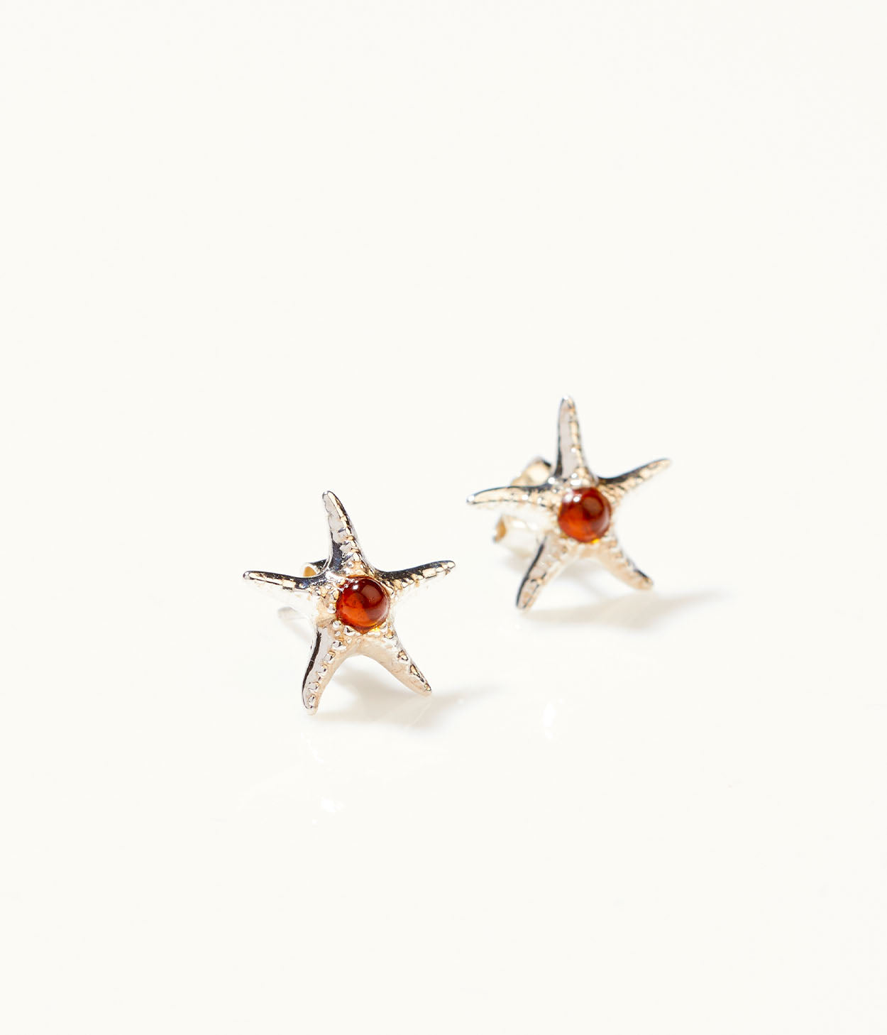 Amber Starfish Stud Earrings in Sterling Silver