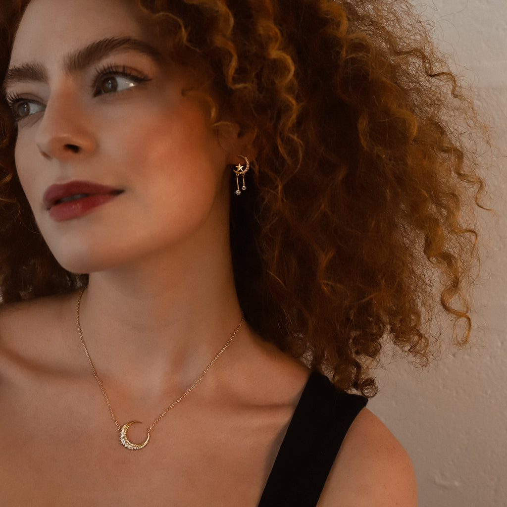 Zoe Moon & Star Drop Earrings | 18k Gold Plated