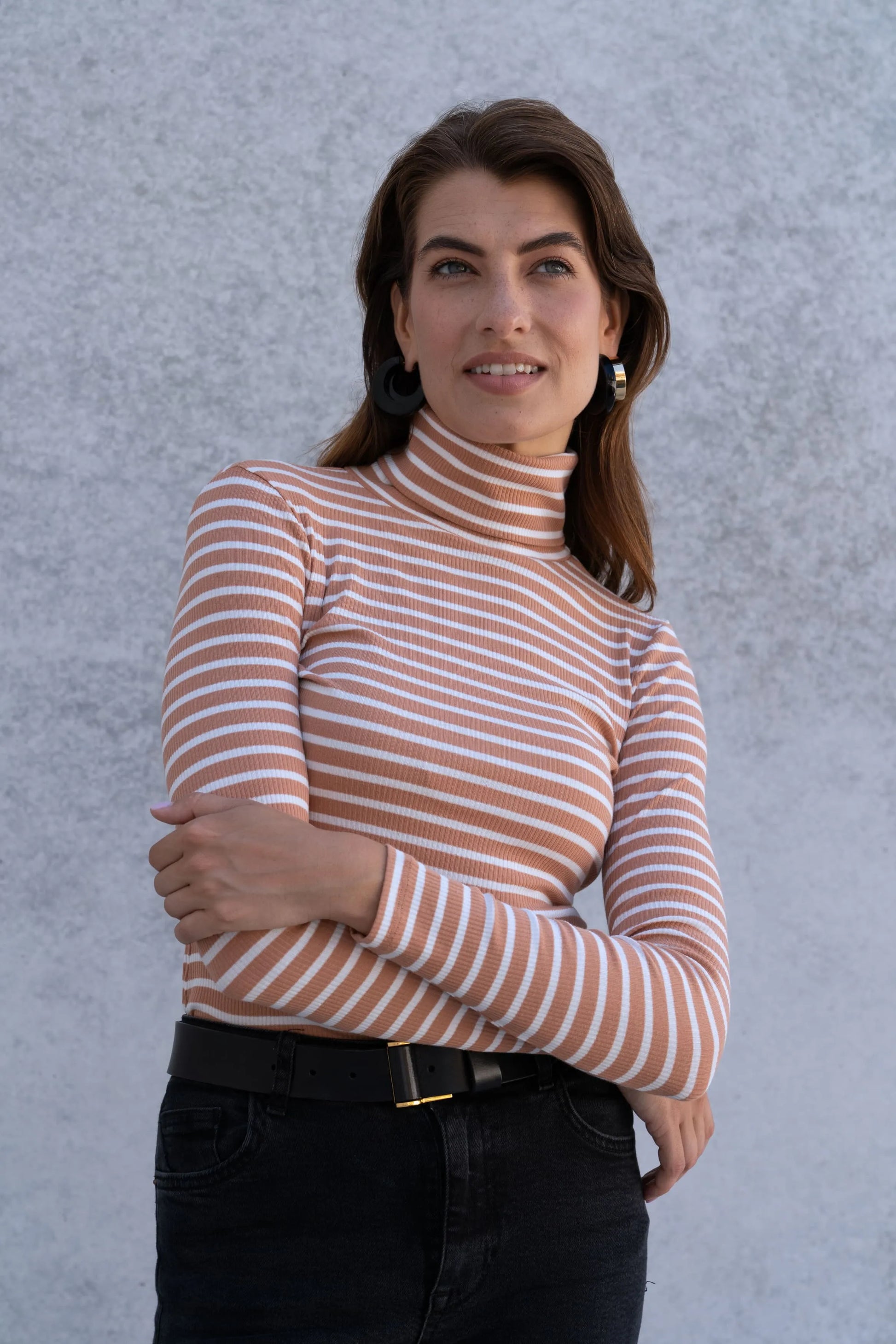 Striped Cotton Roll Neck Long Sleeve