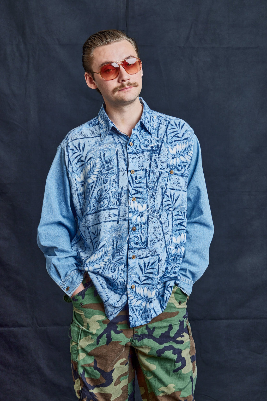 Fern Print Denim Shirt in Blue