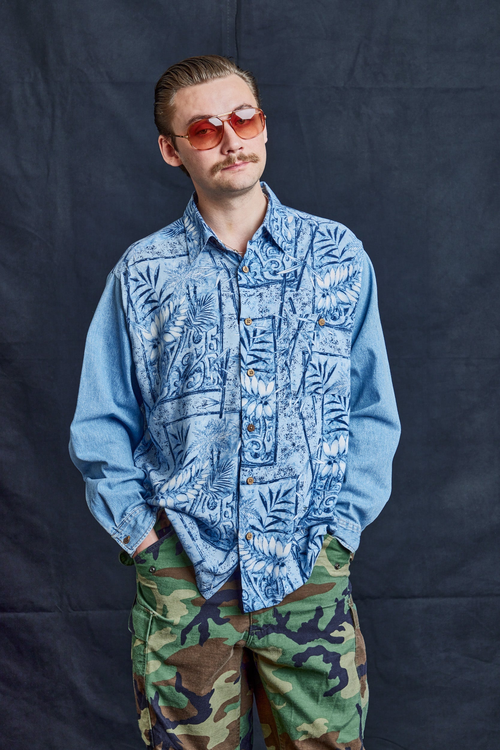 Fern Print Denim Shirt in Blue