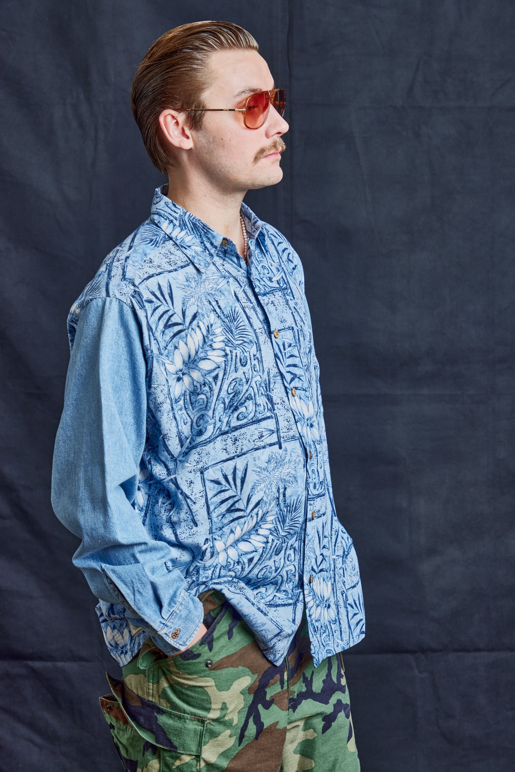 Fern Print Denim Shirt in Blue