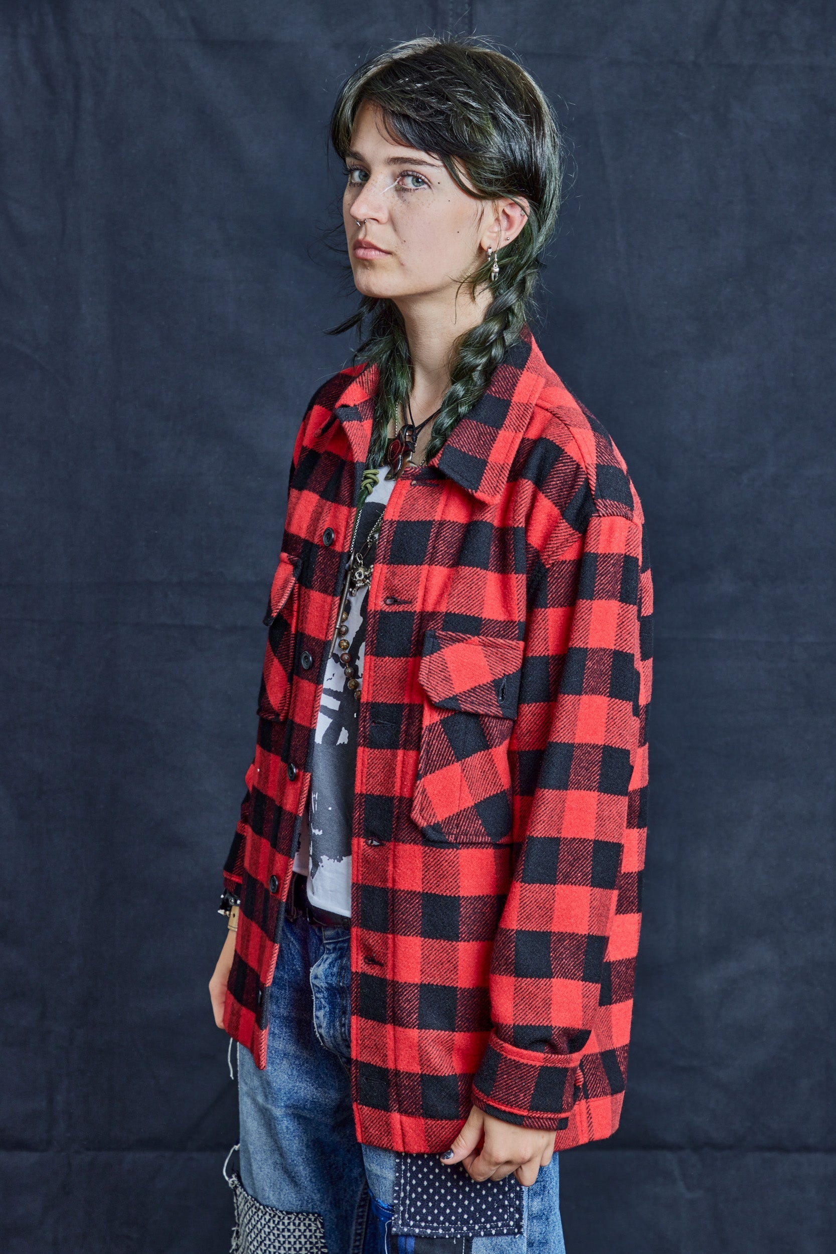 Wool Workshirt in Black and Red Check