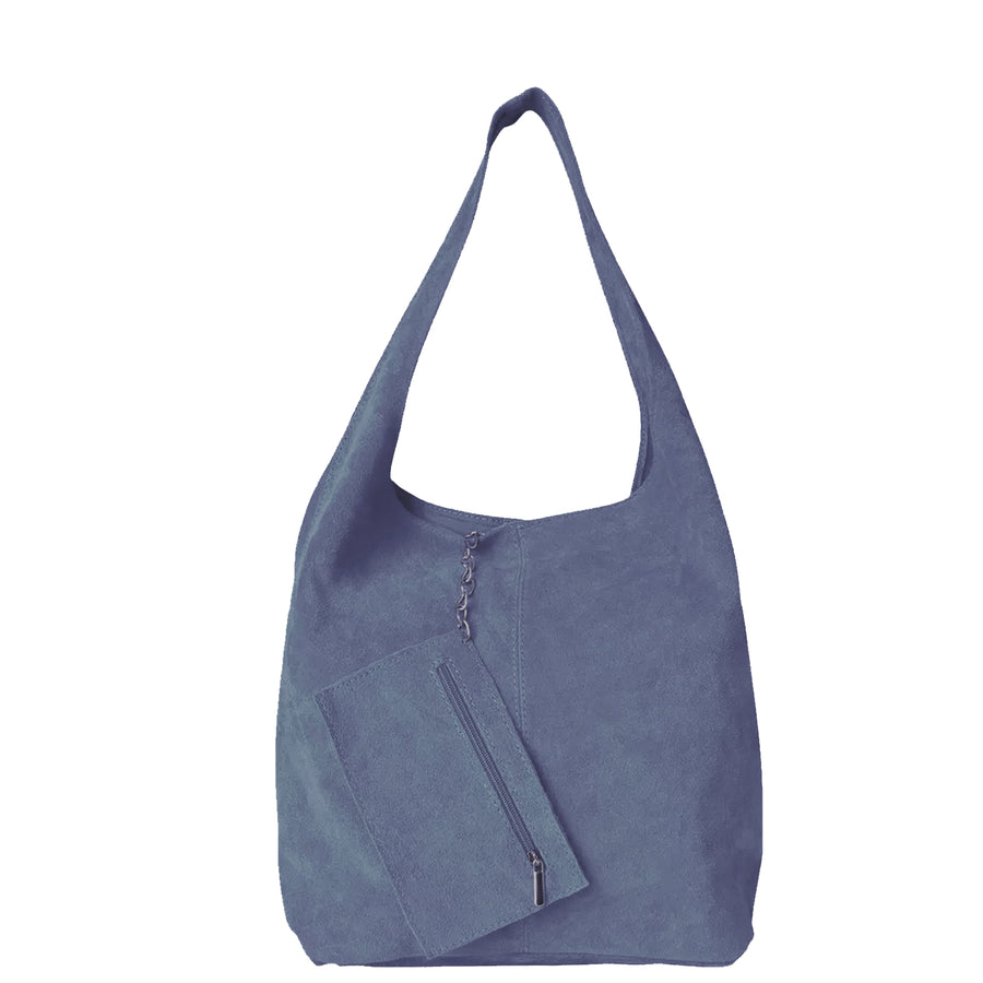 Denim Blue Soft Suede Hobo Shoulder Bag