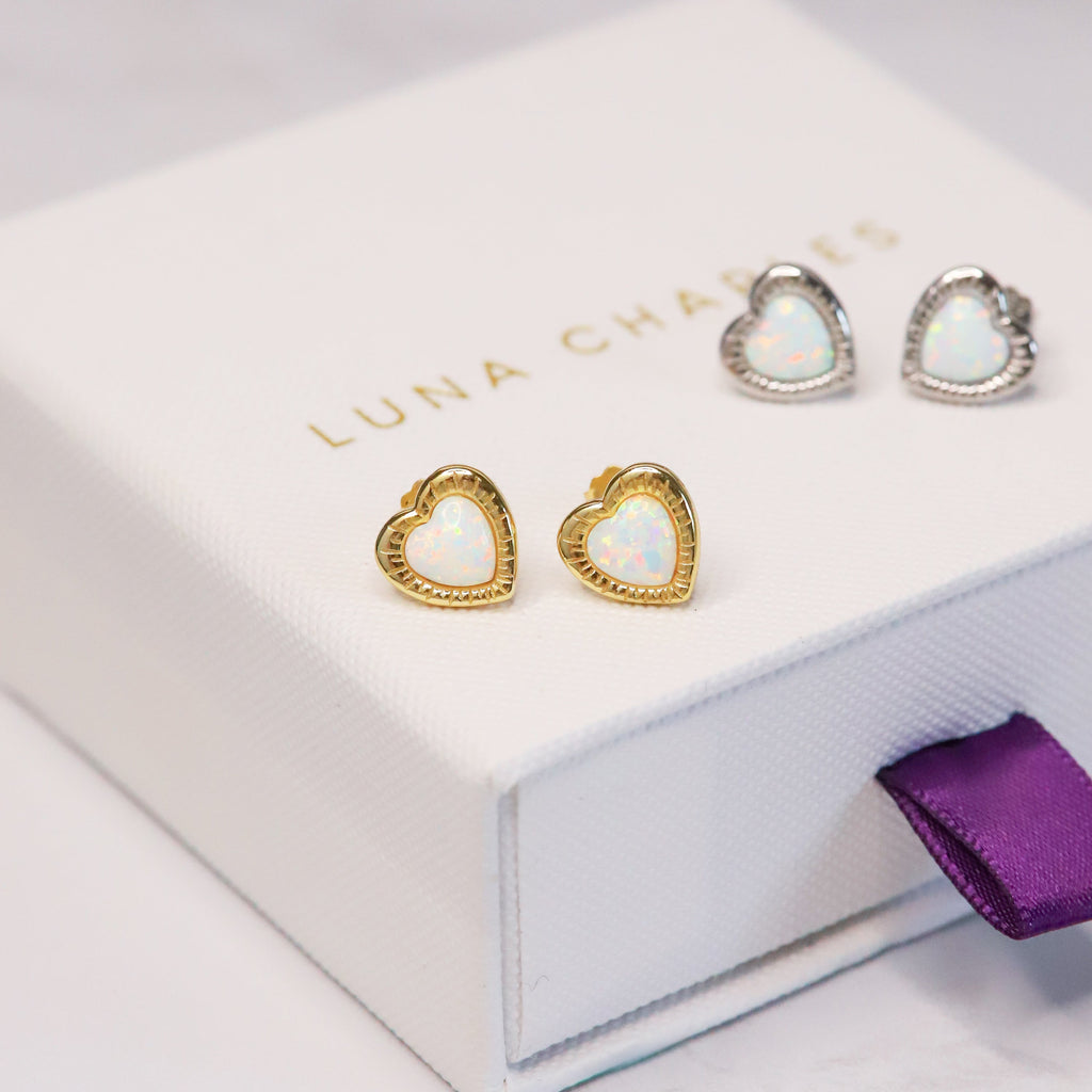 Suki Opal Heart Studs | 18k Gold Plated
