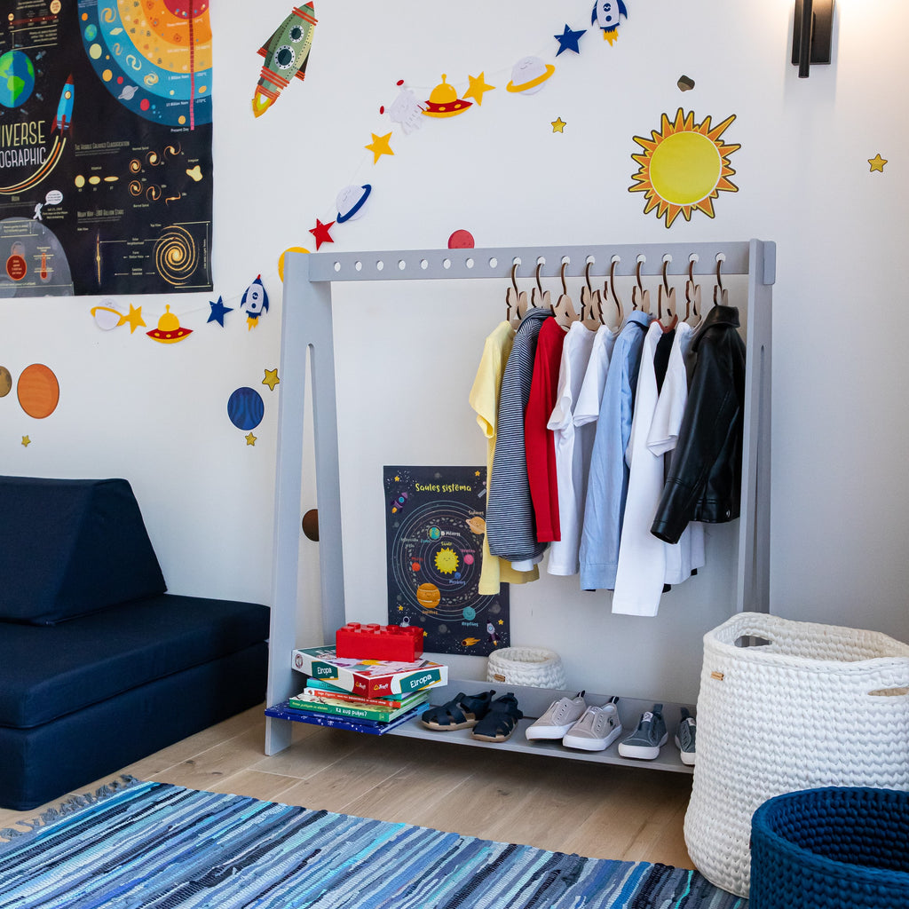 Stylish Montessori Toddler Dress Up Rack - Encourages Independence by Montessori House Bed at www.brixbailey.com