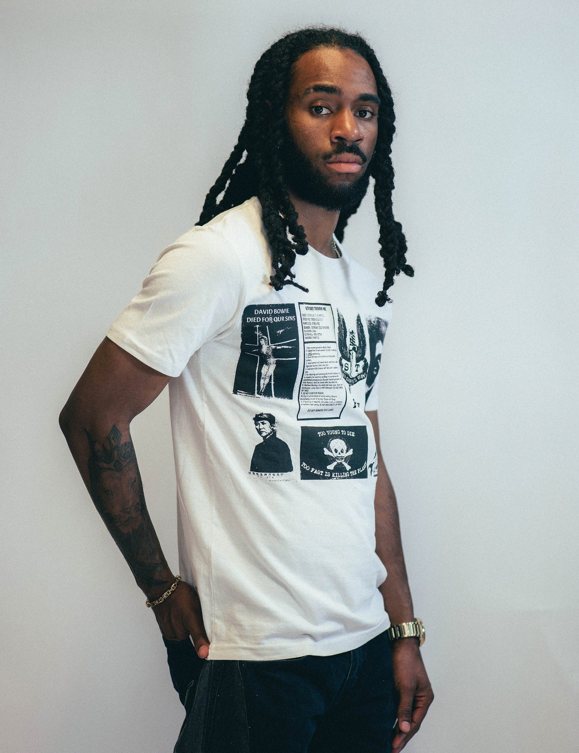 T-Shirt with Printed Patches in Ecru