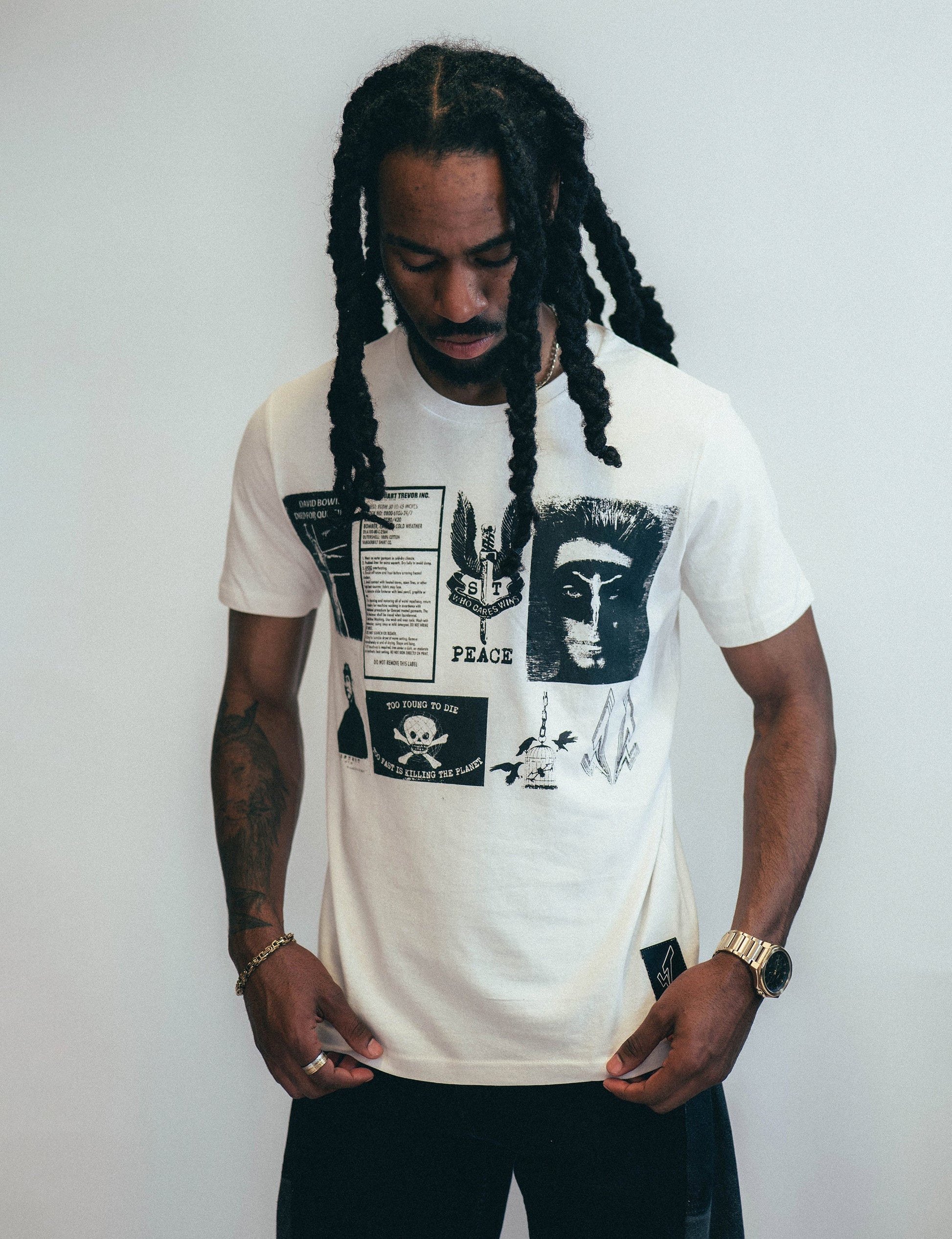 T-Shirt with Printed Patches in Ecru