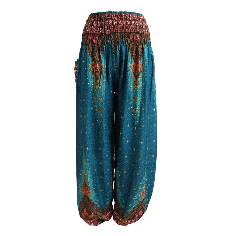 Peacock Feather Harem Pants in Turquoise