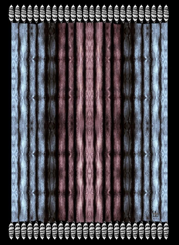 VASSILISA Scarf in Blue and Burgundy Colours: Mink Effect and Tails Print, XL