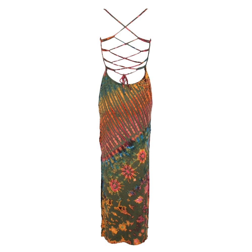 Tie Dye Bodycon Maxi Dress with Lattice Back