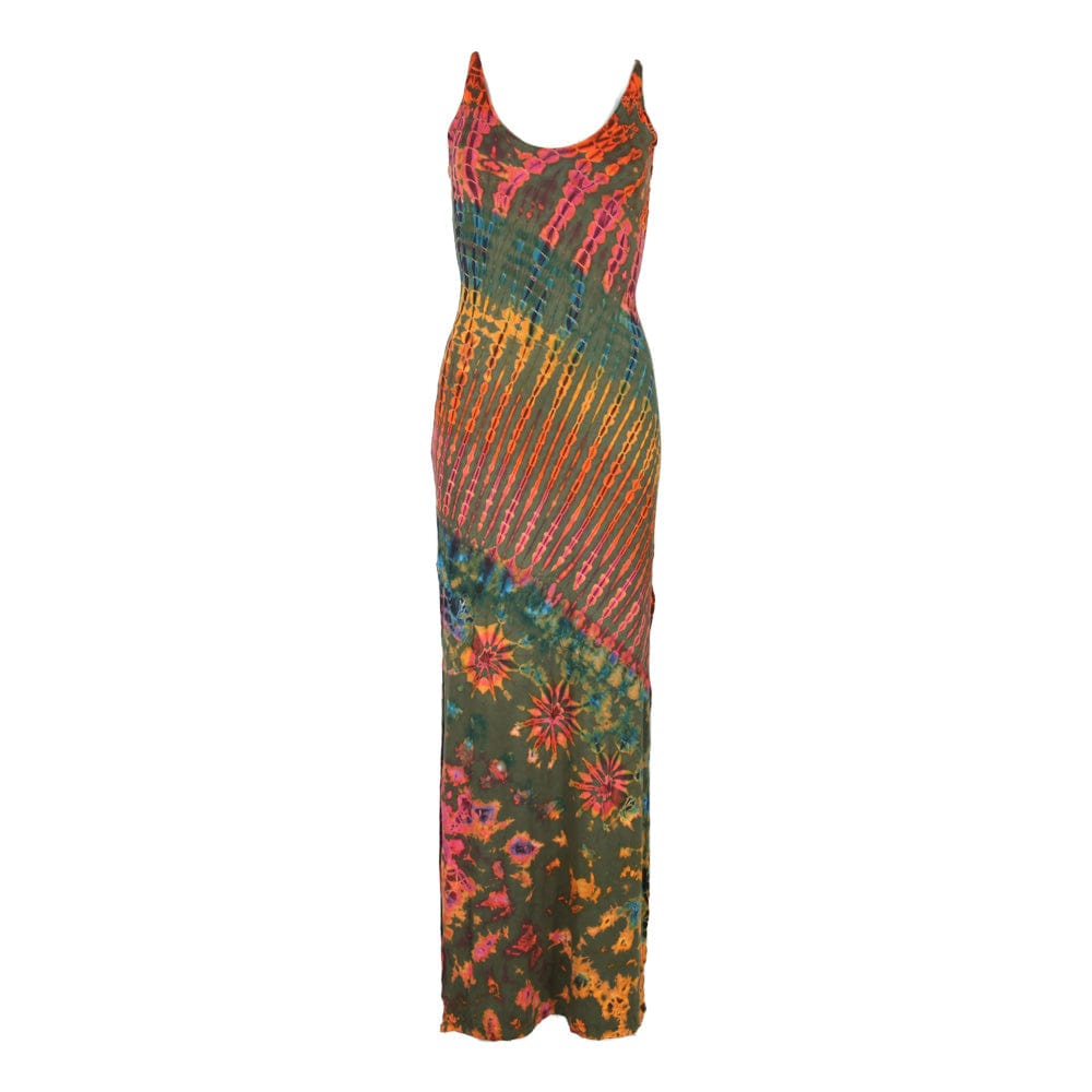 Tie Dye Bodycon Maxi Dress with Lattice Back