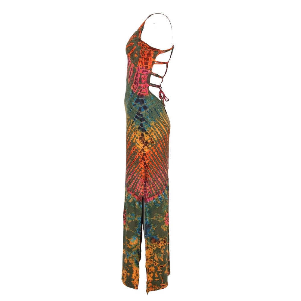 Tie Dye Bodycon Maxi Dress with Lattice Back