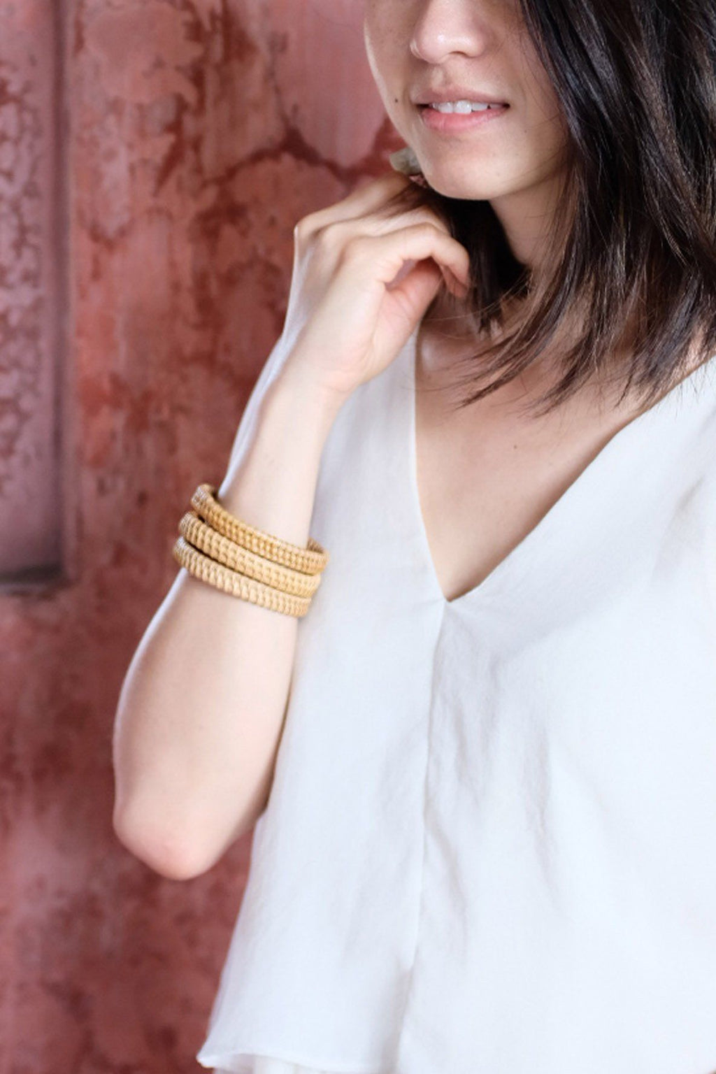 Thien Natural Handwoven Rattan Bangle Bracelet (3pcs)