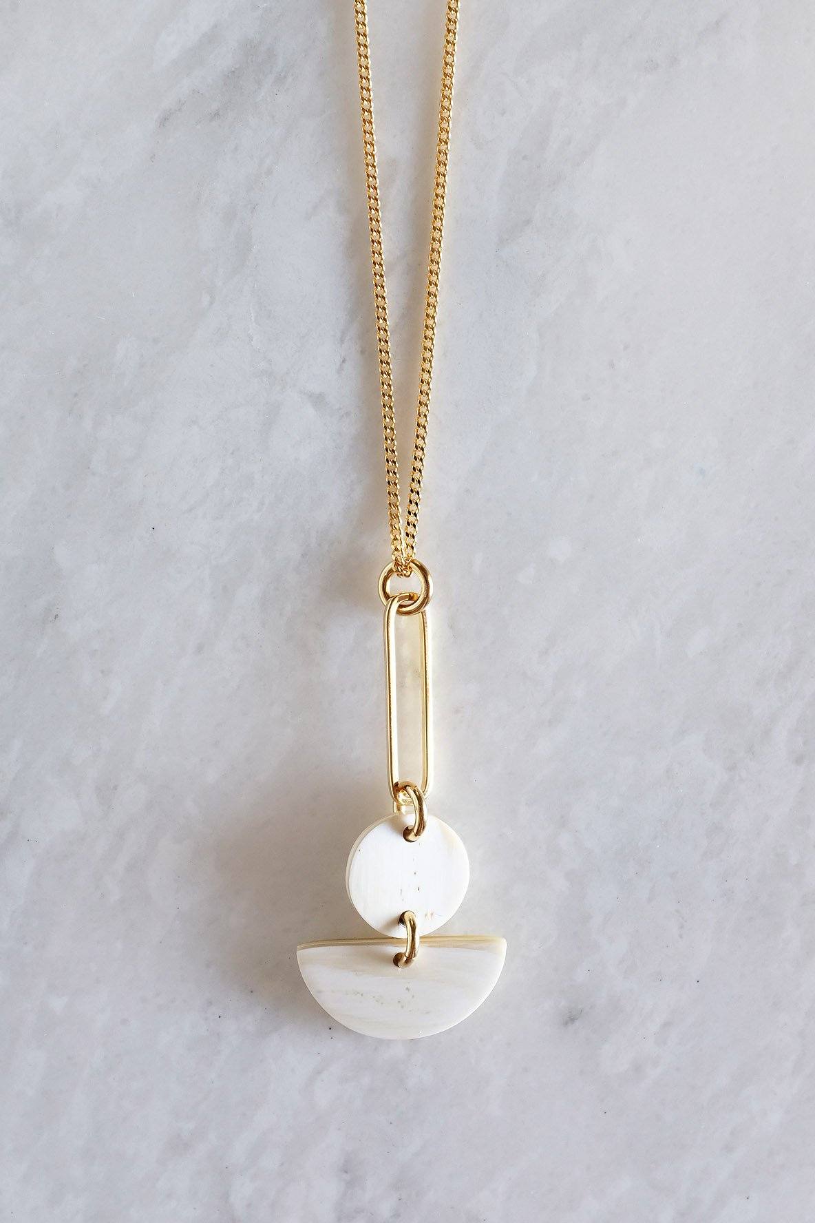 Buffalo Horn Pendant Necklace with Gold Bar
