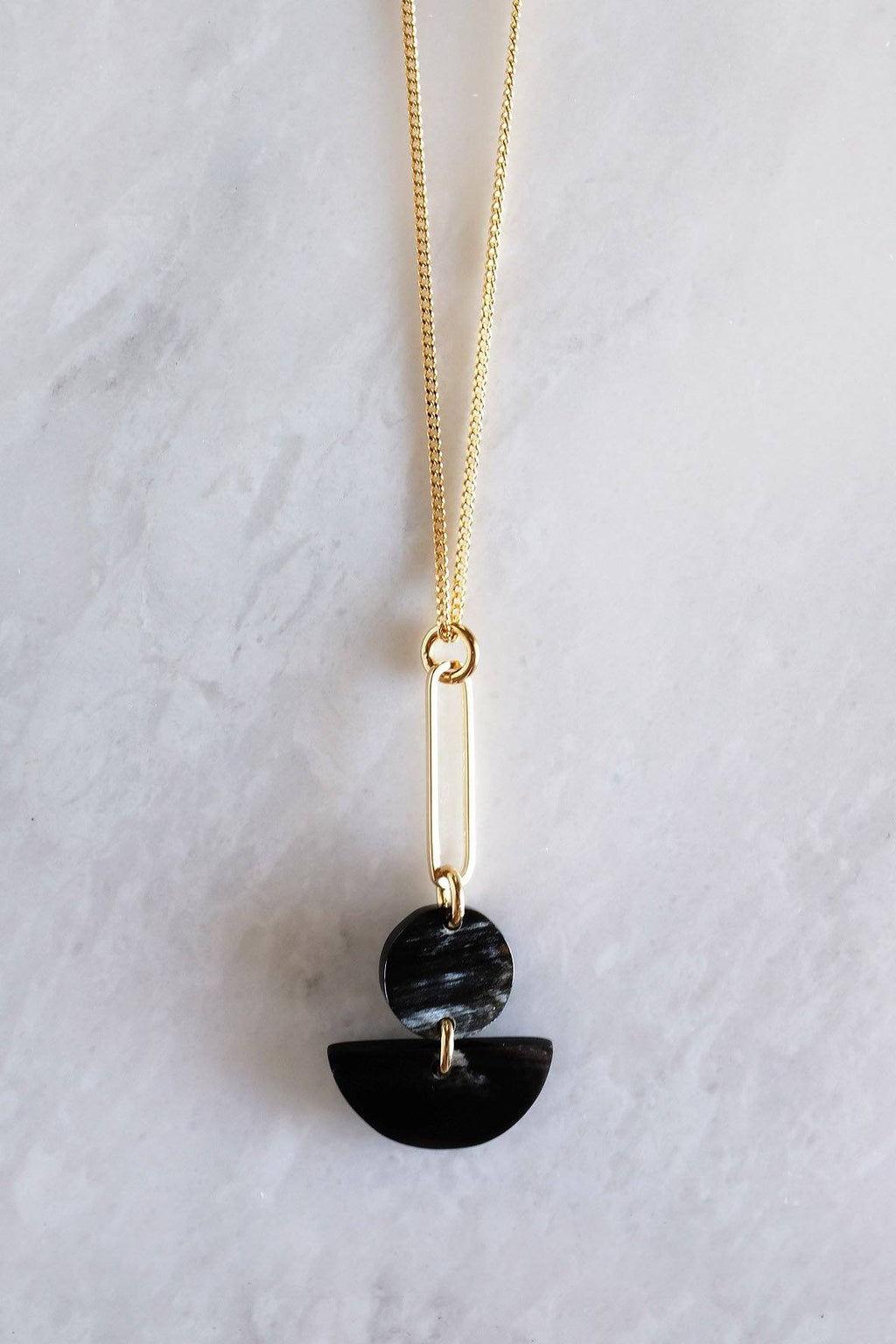 Buffalo Horn Pendant Necklace with Gold Bar