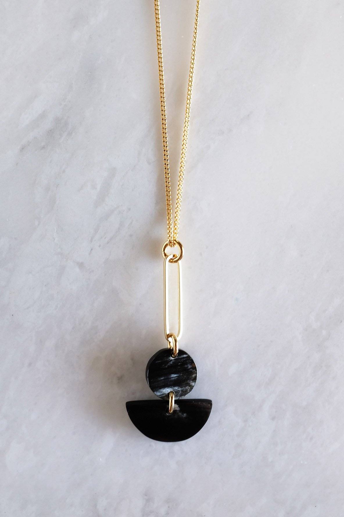 Buffalo Horn Pendant Necklace with Gold Bar