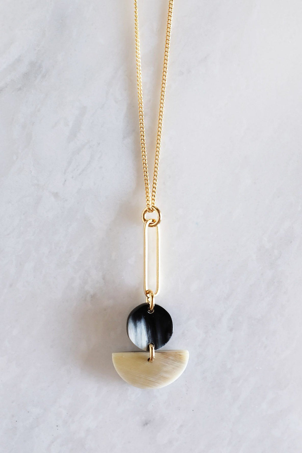 Buffalo Horn Pendant Necklace with Gold Bar