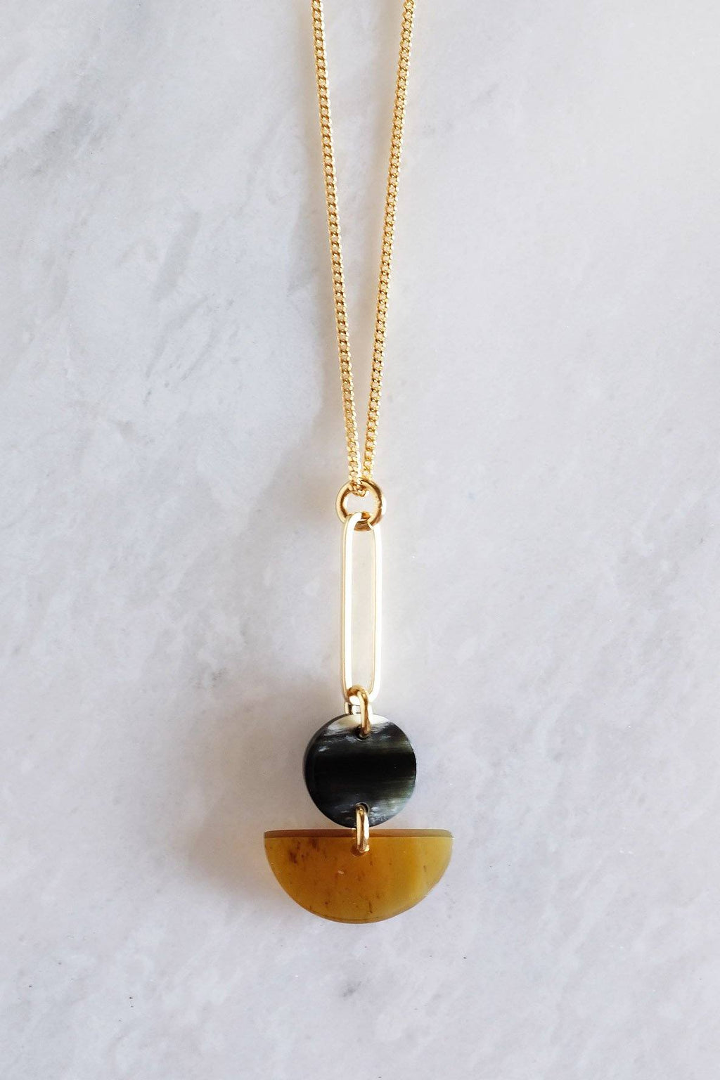 Buffalo Horn Pendant Necklace with Gold Bar