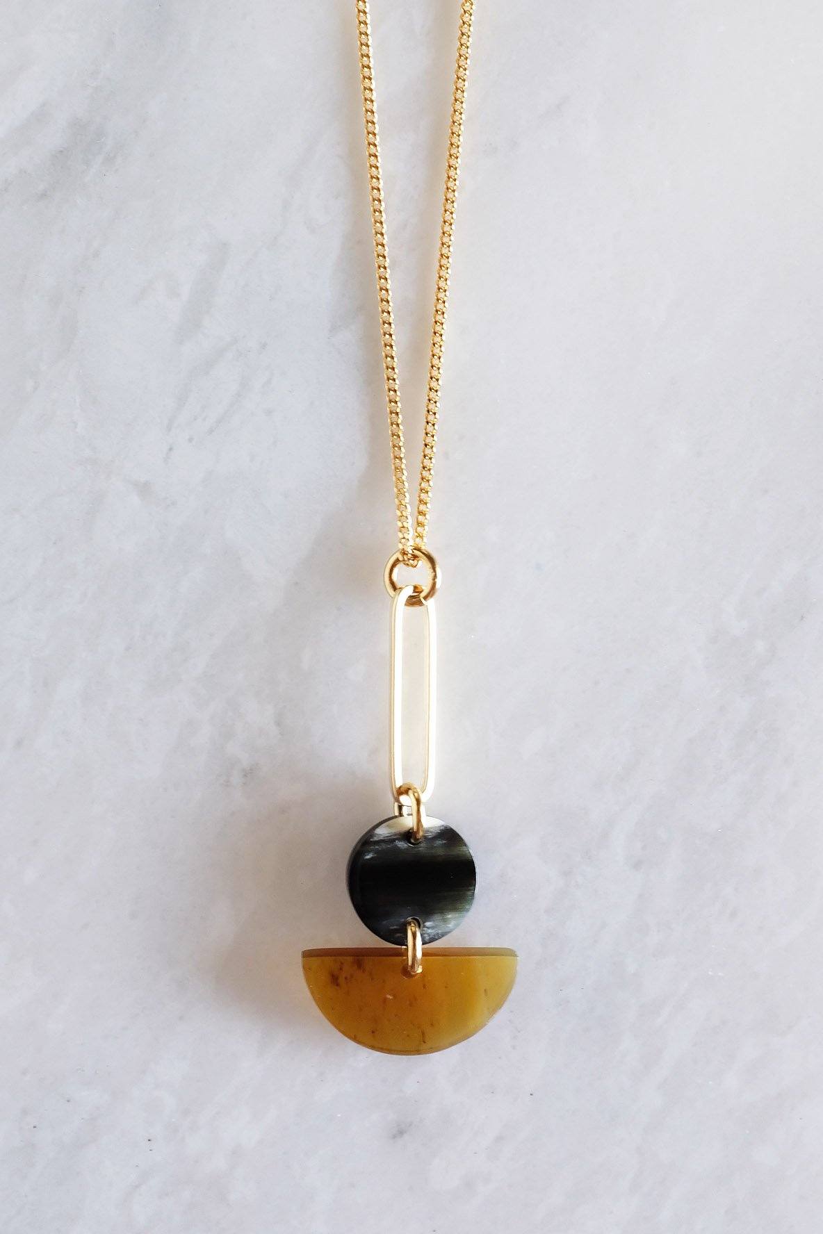 Buffalo Horn Pendant Necklace with Gold Bar