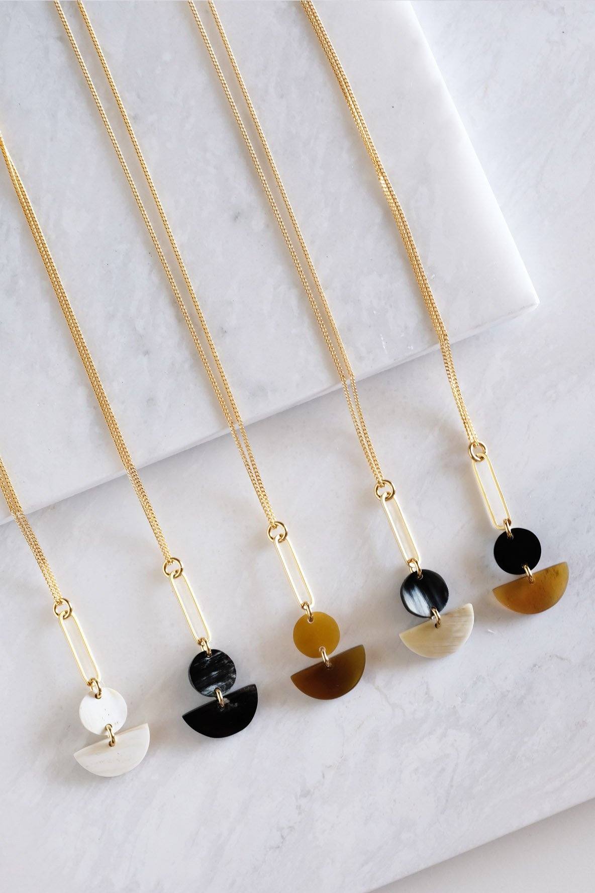 Buffalo Horn Pendant Necklace with Gold Bar