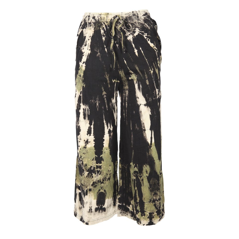 Tie Dye Culotte Trousers in Rainbow, Purple, Green and Yellow