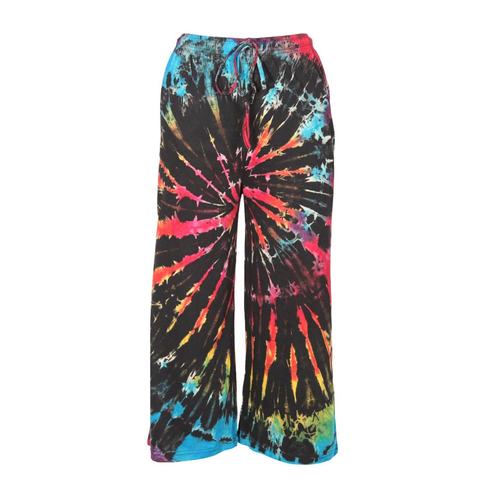 Tie Dye Culotte Trousers in Rainbow, Purple, Green and Yellow