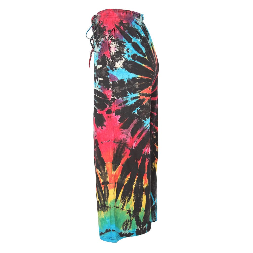 Tie Dye Culotte Trousers in Rainbow, Purple, Green and Yellow