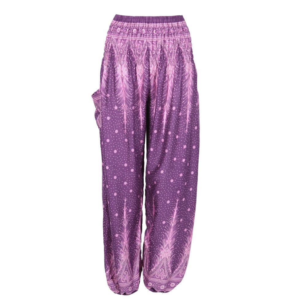 Feather Print Harem Pants in Rayon