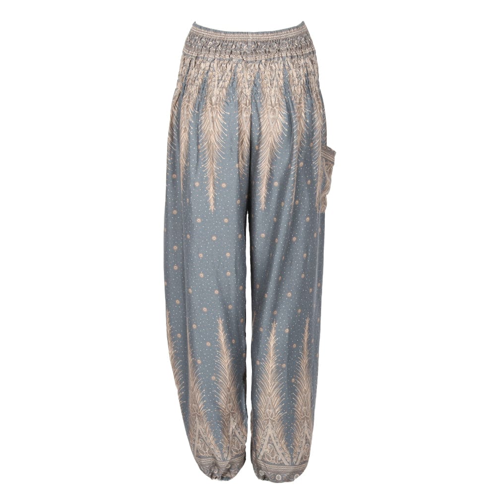Feather Print Harem Pants in Rayon