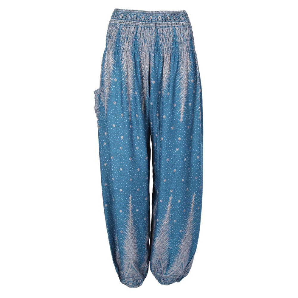 Feather Print Harem Pants in Rayon