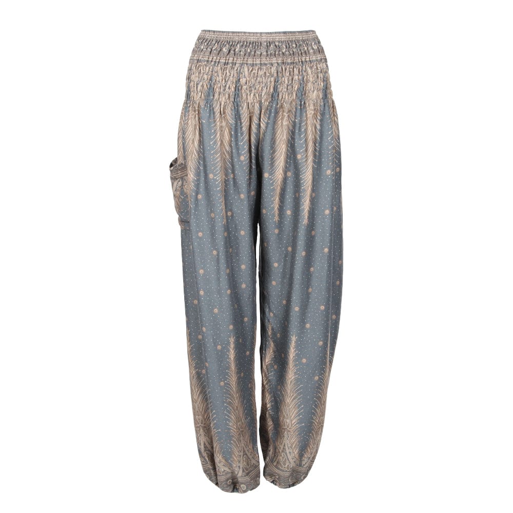 Feather Print Harem Pants in Rayon