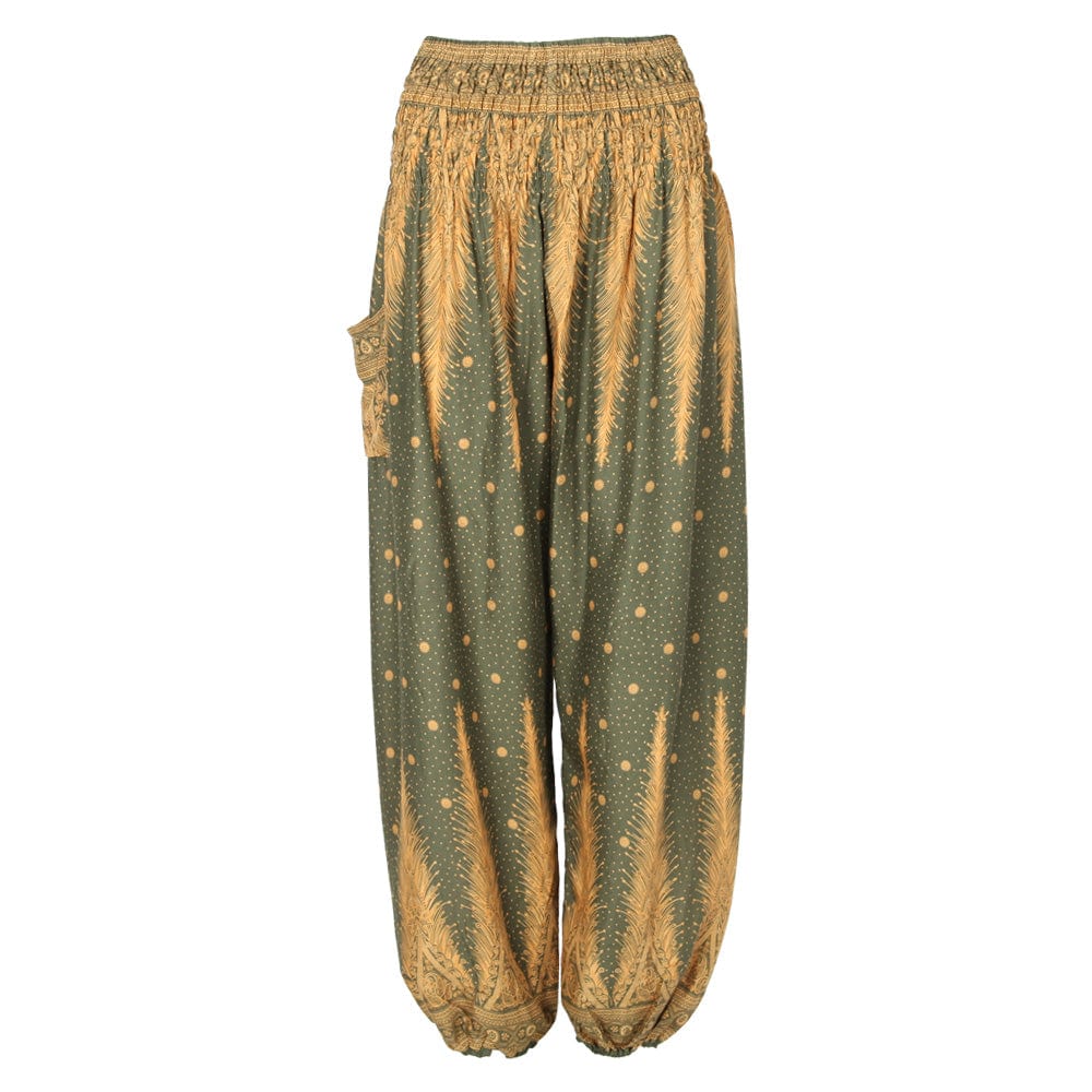 Feather Print Harem Pants in Rayon