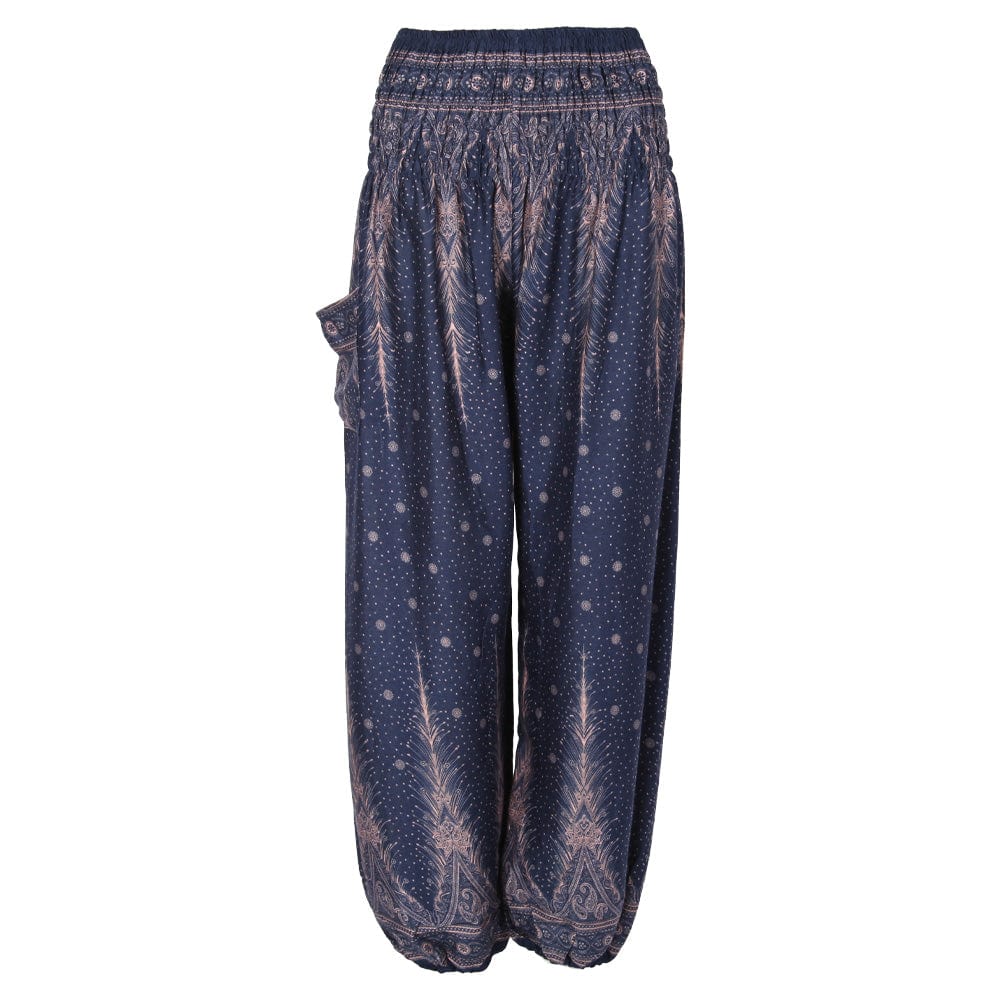 Feather Print Harem Pants in Rayon