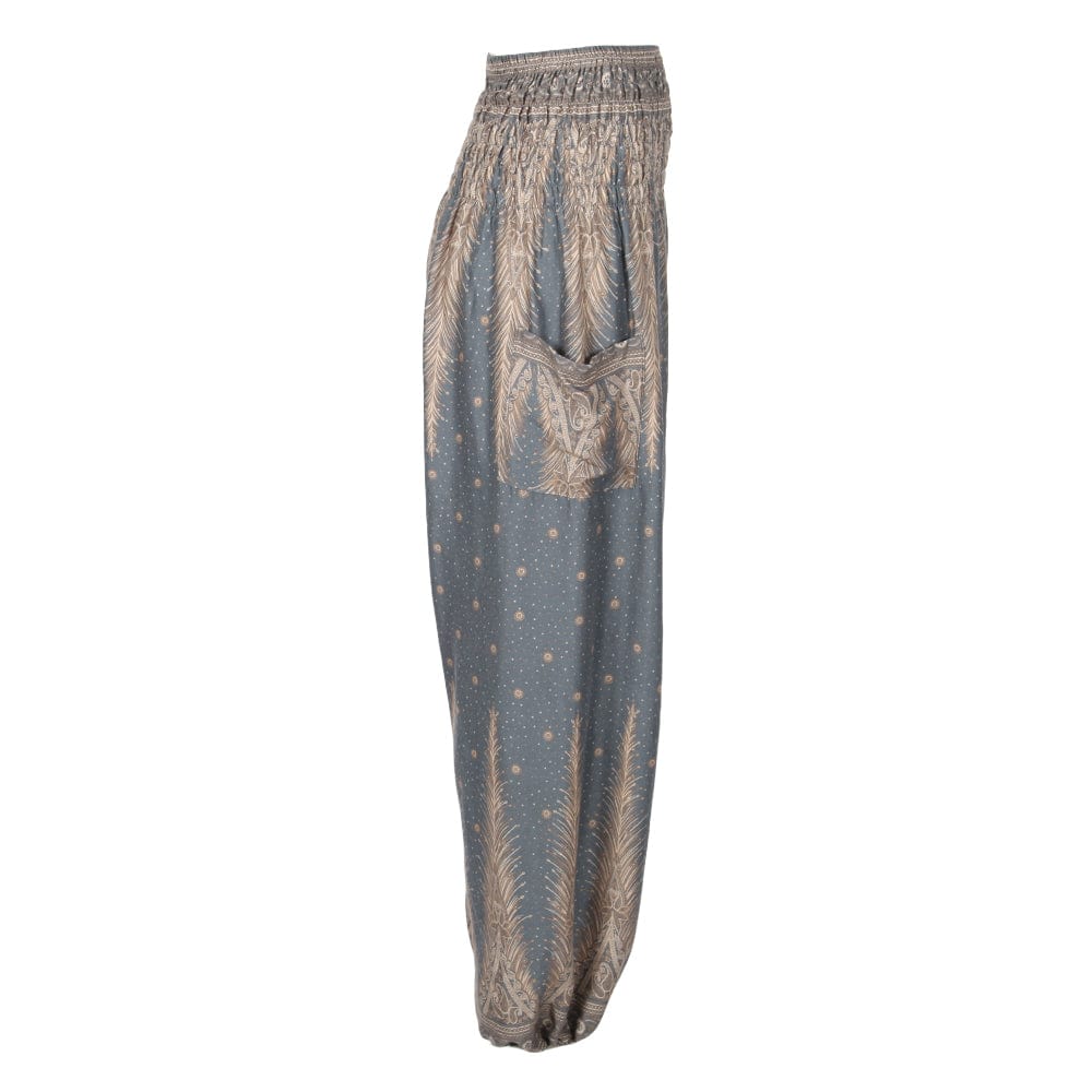 Feather Print Harem Pants in Rayon