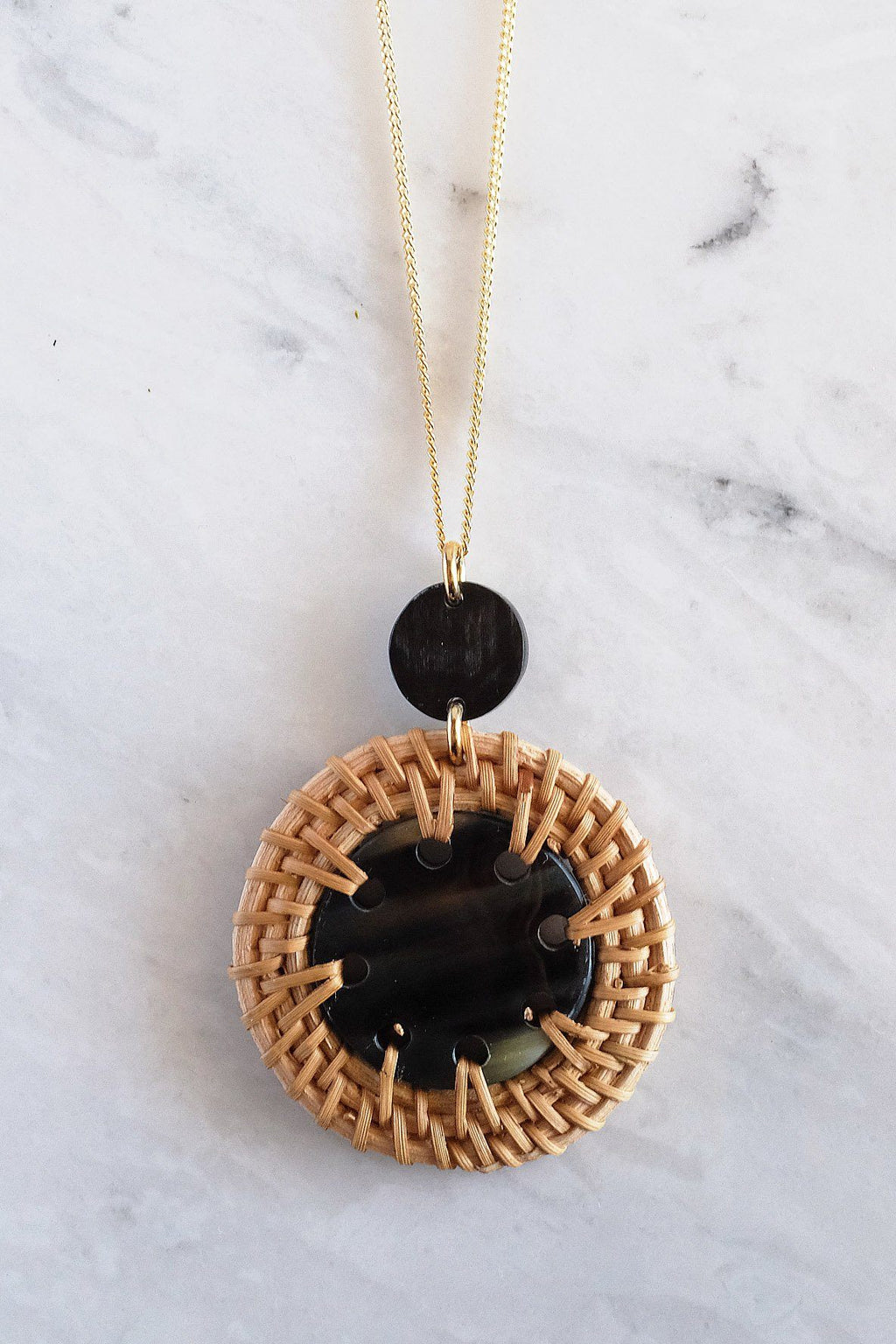 Buffalo Horn and Handwoven Rattan Pendant Necklace