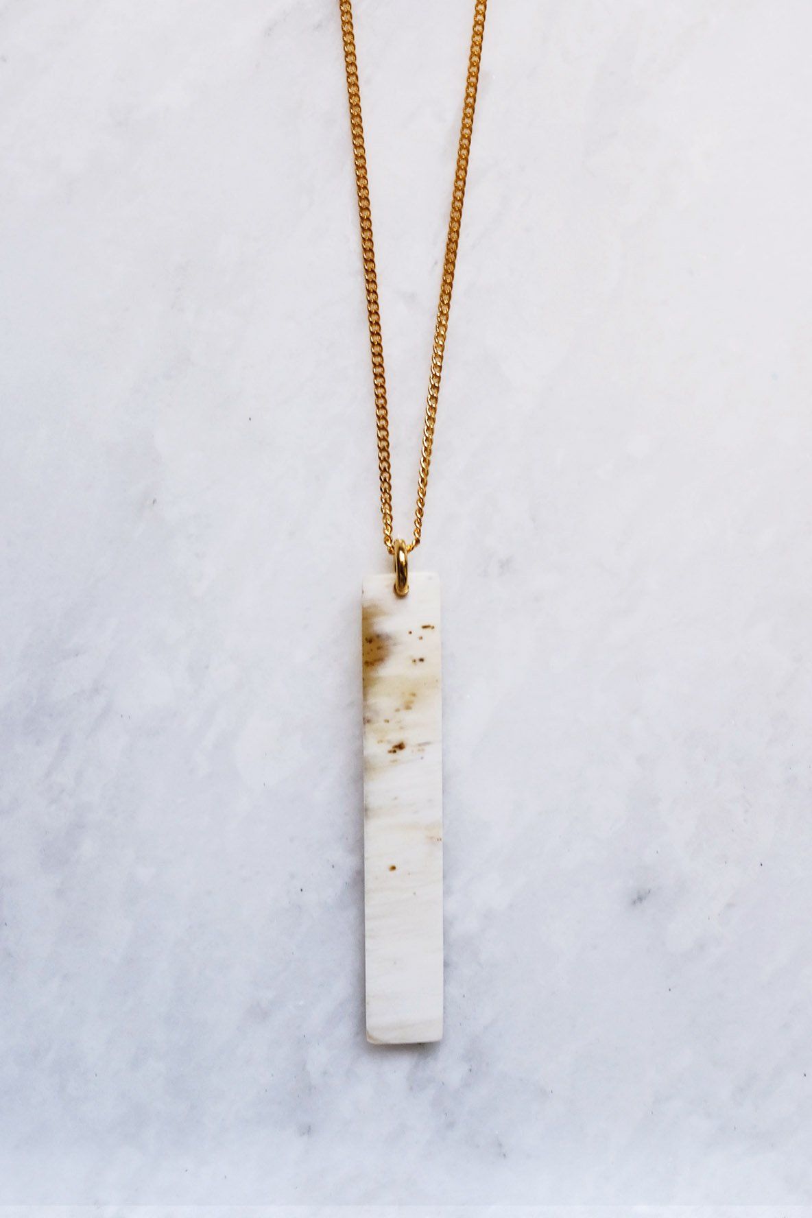 16K Gold Plated Brass Buffalo Horn Minimalist Bar Pendant Necklace