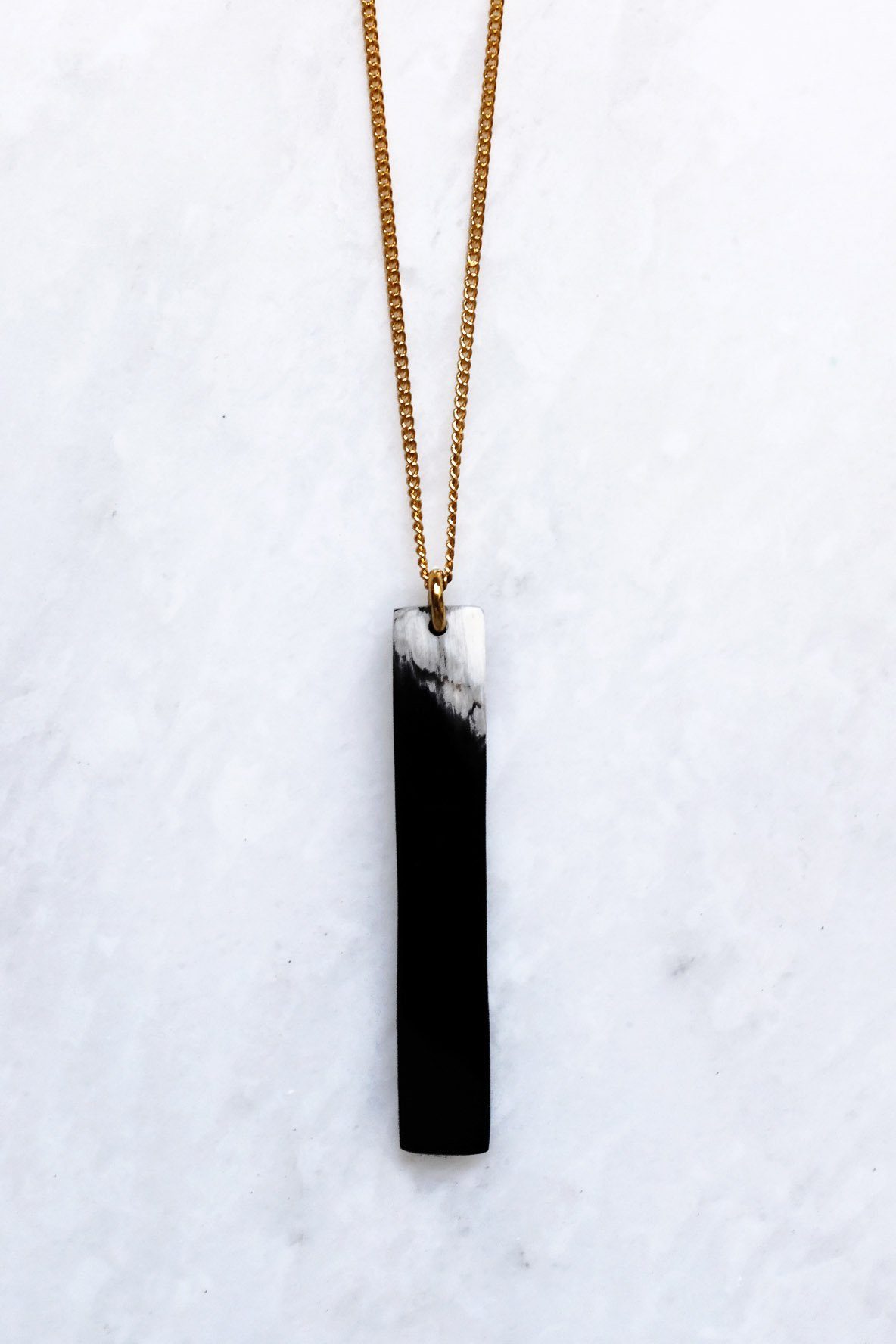 16K Gold Plated Brass Buffalo Horn Minimalist Bar Pendant Necklace