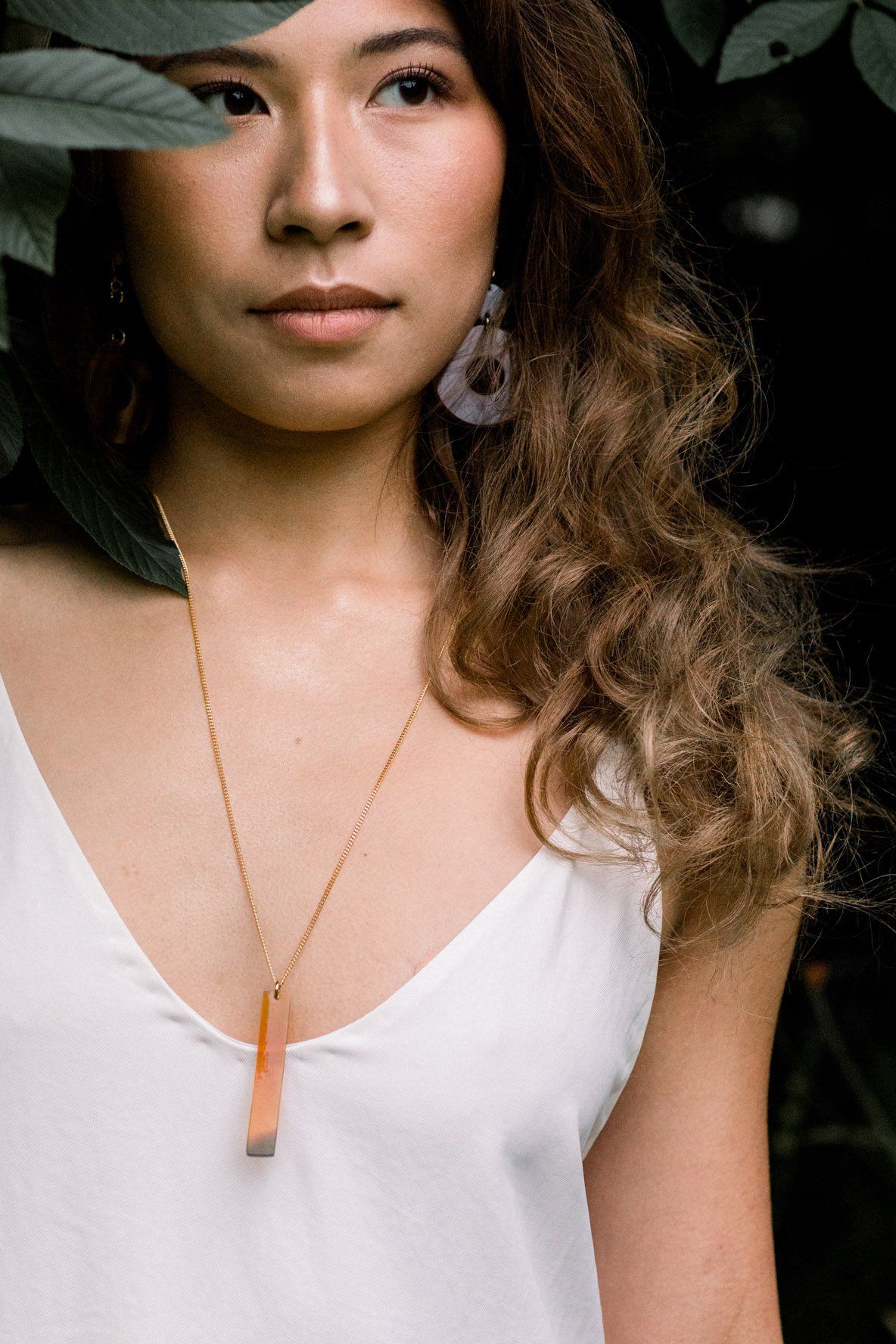 16K Gold Plated Brass Buffalo Horn Minimalist Bar Pendant Necklace