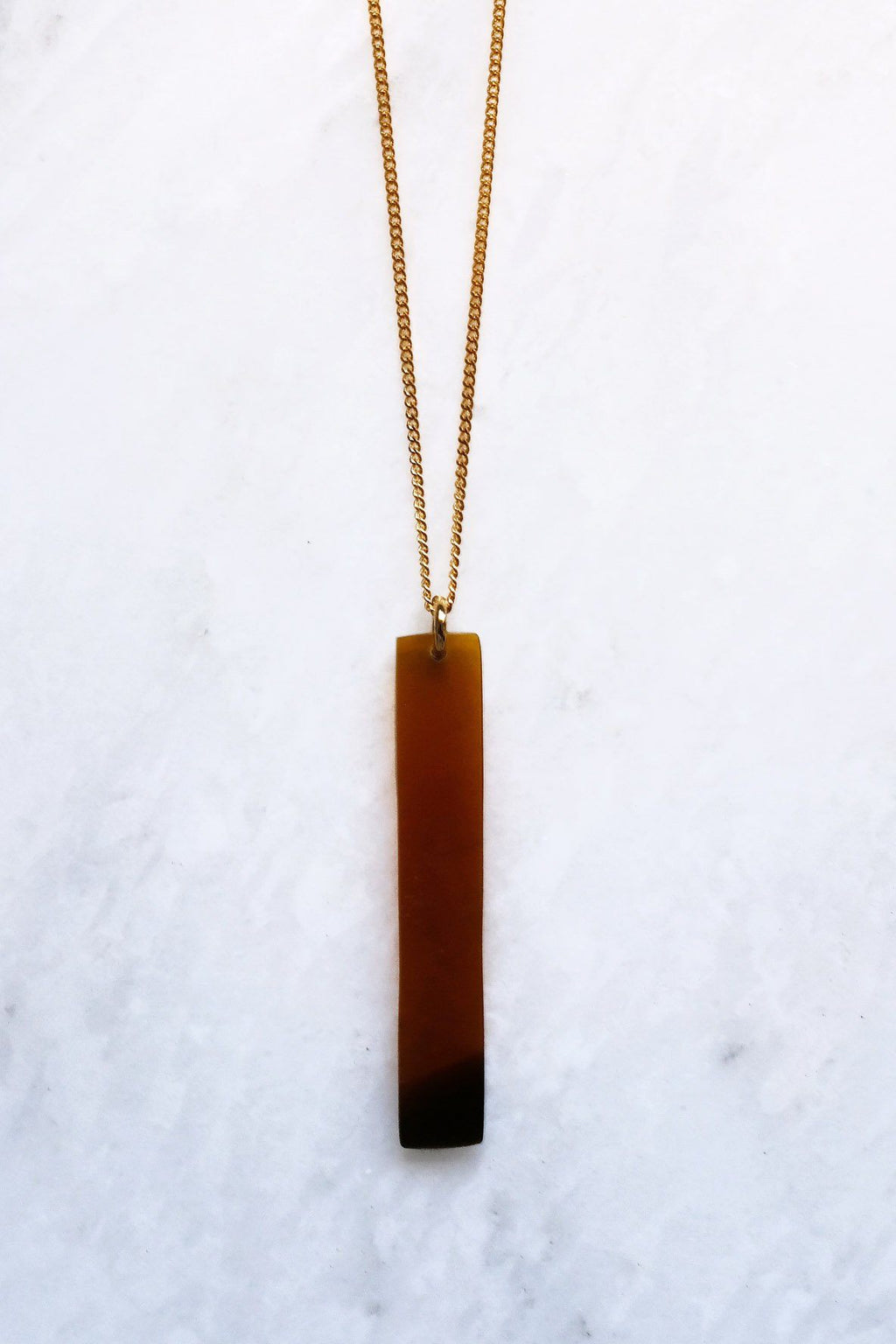 16K Gold Plated Brass Buffalo Horn Minimalist Bar Pendant Necklace
